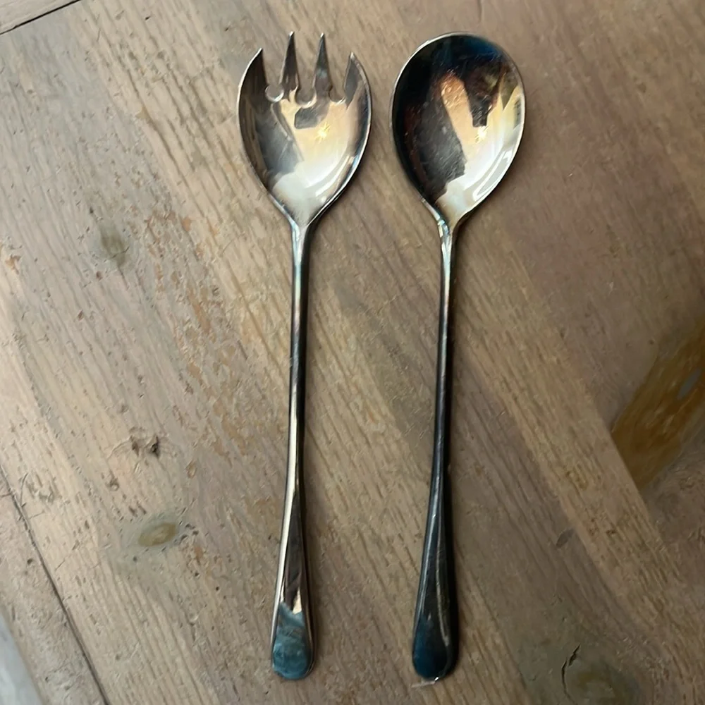 Vintage Silver Plated Hostess Set Made in Italy Unbranded 9” Serving Spoon Fork